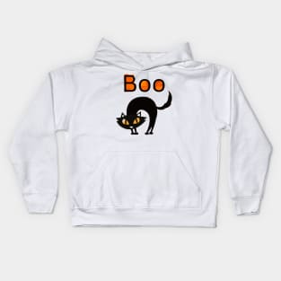 Boo Cat with arched black cat and orange eyes Kids Hoodie